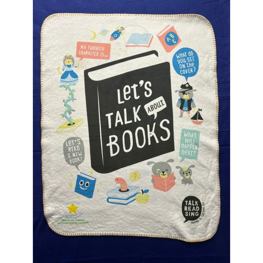 Terry Town Let's Talk About Books Baby Blanket‎ OS White